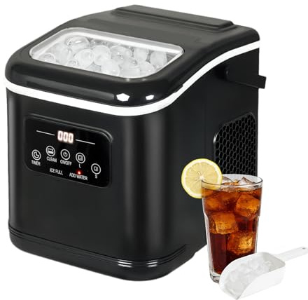 Spector Countertop Ice Maker Machine | 6 Mins Fast Ice Making, 12kg/24H, 24H Timer & Self-Cleaning, Dual-Size Ice Cubes, Portable with Handle for Home Bar Camping Office, Party, Ice Scoop Included