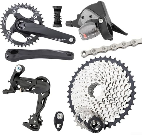 Comgooldool Groupe de transmission VTT 10 vitesses 32T 34T 36T Pédalier creux Cassette 50T Kit de construction en aluminium léger avec dérailleur de changement de vitesse pour randonnée