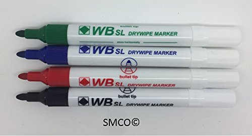 SMCO Bullet Tip WB DRY WIPE Board Marker Pens ASSORTED 1 Pack of 10