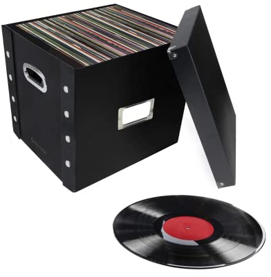 Snap-N-Store Förvaringsbox för vinylskiva – paket med 2,5 x 30,5 cm LP-hållare med lock för 12 tums skivor – låda rymmer upp till 75 vinylalbum – svart