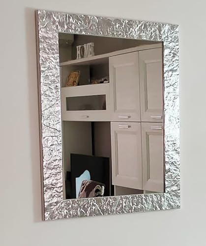 MO.WA Spiegel Wandspiegel Modern 65x85 Silber Rechteckig Eingangsspiegel mit Holzrahmen Wandspiegel Schlafzimmer Wohnzimmer Badezimmer Dekospiegel