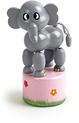 Small Foot 11136 Drückfigur Elefant aus Holz, FSC 100%-Zertifiziert, Mitgebsel Spielzeug, Mehrfarbig