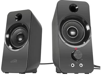 Speedlink DAROC Altavoz para PC estéreo - Altavoces Activos, Clavija Jack 3,5 mm, 12 vatios, Ordenador, Portátil, Oficina, Negro