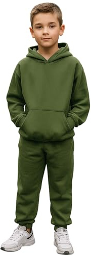 Urban Road Kids Heavy Blend Plain Hoodie Jogger Full Tracksuit for Boys & Girls (7-8 Years, Military Green)