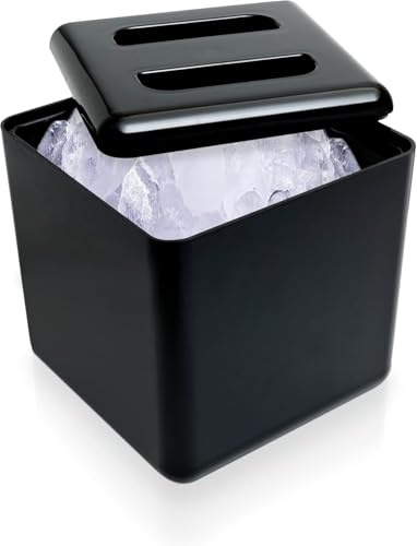 We Can Source It Ltd - Black Plastic Ice Bucket with Lid and Double-Wall Design – Bar and Pub Ice Cooler for Parties – Durable Lightweight Construction – Keeps Ice Fresh and Ready - 4ltr/7pt(Square)