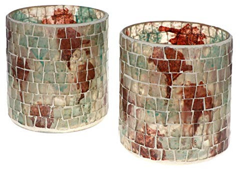 Wuona Objects Nona RAJA 2695-9x10cm - 2er Set - Mosaik Teelichtglas Teelichtgläser Kerzenglas Kerzengläser Mosaikglas orientalisch Vintage