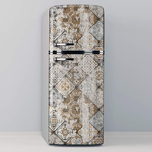 Vinilo Adhesivo Decorativo para Nevera, Especial Libre De Burbujas, Vintage Worn Tiles (60x185cm)