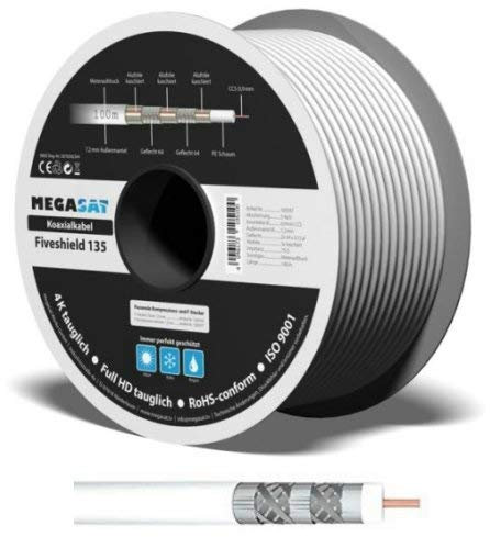 Megasat Koaxialkabel Sat Kabel 135 Fiveshild 5 Fach abgeschirmt 7mm UHD tauglich Vollkupfer 40 Meter
