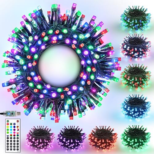 Joomer Bunt Lichterkette Außen 10M 100LED USB-betrieben mit Timer | Farbwechsel Lichterketten mit Timer & Fernbedienung, RGB Weihnachtsbeleuchtung Außen für Weihnachtsdeko Innen Hochzeits Party