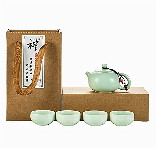 EatingBiting Service à thé japonais en céramique – Service à thé Kungfu en porcelaine 5 pièces Théière et tasses Bleu cyan