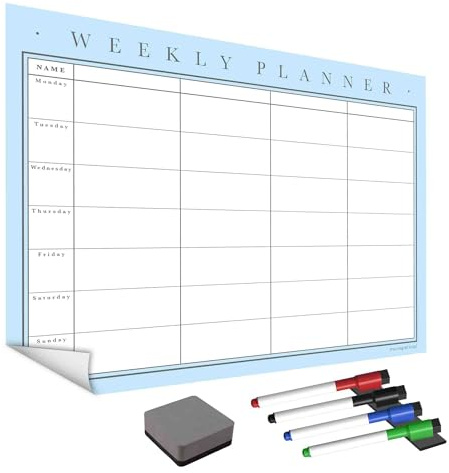 WallTAC A3 Wochenplaner, Whiteboard-Aufkleber für die Wand, hergestellt in Großbritannien, leicht zu entfernen, trocken abwischbarer Kalender mit wiederverwendbarem Klebstoff, Familienessenplaner oder