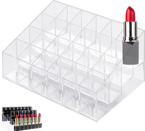 YAXIDAEVER 1Pcs Organizador de Pintalabios,24 Soporte para Pintalabios,Organizador de Lápiz Labial Transparente Estante de Exhibición Cosmético Acrílico