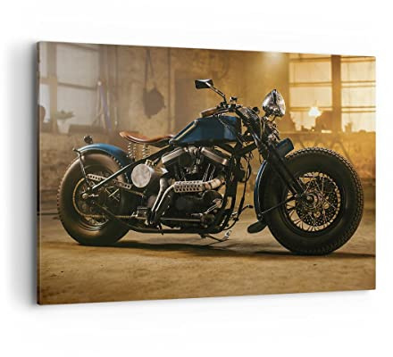 Bilder auf Leinwand 100x70cm Leinwandbild Harley-Davidson Motorrad Motor Groß Wanddeko Bild Schlafzimmer Küche Deko Wandbilder Dekoration Wohnzimmer Wall Decor Canvas Wand Kunstdruck Art AA100x70-4233