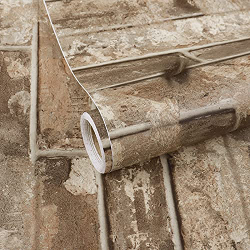 VEELIKE Papel Adhesivo Ladrillo Marrón 40cm x 900cm Papel Pintado Imitacion Piedra Papel de Pared Efecto Ladrillo Papel Adhesivo para Dormitorio Papel Tapiz Impermeable para Cocina Decoracion Salon