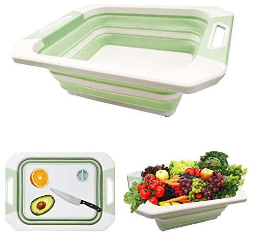Klappbares Schneidebret 4-in-1 Multifunktion Camping Schneidebrett, Faltbare Schneidebrett mit Auffangrille und Wasserablassventil, Tragbares Schneidebrett für Heimküche Camping Picknick