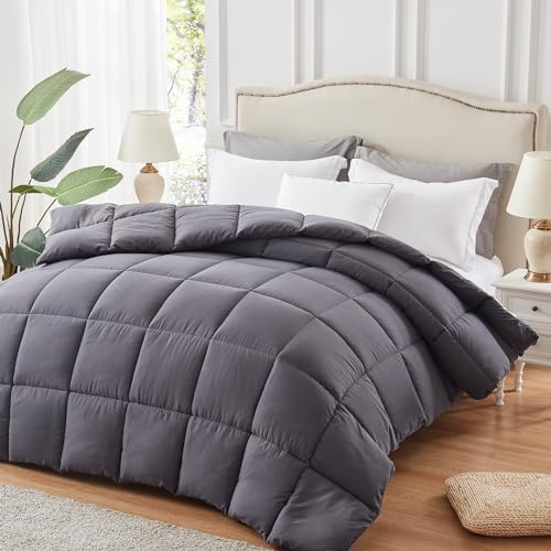 HARBOREST Queen Size Duvet - Down Alternative All Season Duvet Lightweight Duvet Cover with 8 Corner Loops 223cm L x 223cm W (Dark Grey)