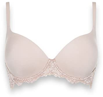 LORMAR 1 Pezzo Reggiseno Mousse Pizzo in Microfibra e Pizzo con Ferretto - Coppa B - C, Noisette 5C
