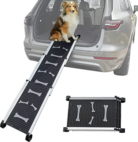 HOXWELL Zusammenklappbare Hunderampe Teleskop-Haustierrampen für große Hunde SUV und Auto, tragbare rutschfeste Auto-Rampen für kleine, mittelgroße Hunde, Anti-resistent mit Gummi-Knochenmuster,