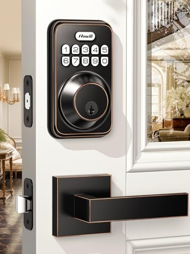 Zowill Keyless Entry Keypad Deadbolt Lock with Handles, Oil Rubbed Bronze