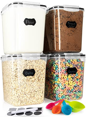 Storeganize Flour Sugar Storage Containers (5.3L/4pk) Great Rice Canisters Sets For The Kitchen pantry, Large Food Storage Containers With Lids Airtight
