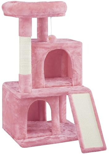 Abician Arbre à Chat Ideal au Coin du Mur Arbre Chat avec Poteaux Sisal à Griffer Niche Spacieuse 1 Boule de Peluche 49 x 45,5 x 91 cm Rose