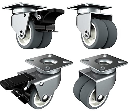 HOLKIE Heavy Duty Castor Wheels 50mm Castors for Furniture with Safety Brake Caster Wheels Set of 4 Total Capacity 400KG (2 with Brakes and 2 without)