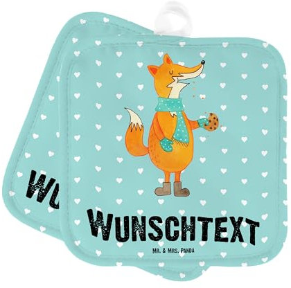 Mr. & Mrs. Panda Personalisierte Topflappen Fuchs Keks - Geschenke, Topfuntersetzer, Weihnachten, Personalisierter Ofenhandschuh, Personalisiert, Frieren, Kekse, Winter, Weihnachtlich, Namensaufdruck