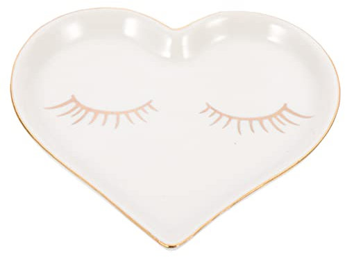 CIYODO Plateau Céramique Cœur Pour Bijoux Porte-bagues Et Boucles Oreilles Rangement Décoratif De Collier Et Bracelet Organiseur De Bureau Pratique Et Élégant