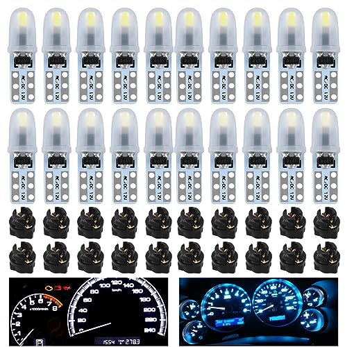 Lampe tableau bord 20 pièces LED T5 12 V avec Socle Fermeture Rotative Éclairage Compteur LED Lumière Tableau Bord Voiture Lampe à Incandescence pour Compteur Lampe Signalisation (Bleu glacial + Bleu)