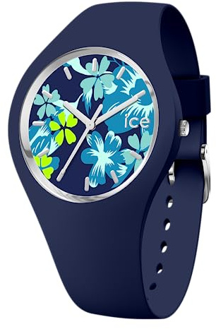 ICE-WATCH - Ice Flower Midnight Lime - Blaue Damenuhr mit Silikonarmband - 021741 (Medium)