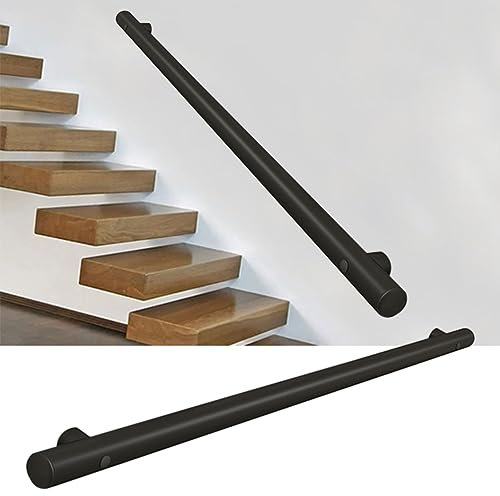 Luyckfrazy Schwarzer Handlauf für Treppen 30 cm–600 cm, Edelstahl-Treppengeländer, Handläufe für den Innen- und Außenbereich, Wandbalustraden-Fußgeländerunterstützung (Size : 150cm)
