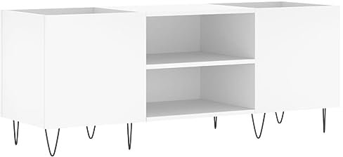 vidaXL Plattenschrank, Schallplattenschrank mit viel Stauraum, Plattenspieler Schrank für Wohnzimmer, LP Schrank Schallplattenständer, Weiß Holzwerkstoff