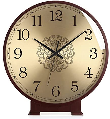 Vintage Tischuhr Runde Manteluhr, 10 Zoll Stille Manteluhr, einfaches massives Holz kreativer stiller Schreibtischuhr, große Quarzuhr for Wohnzimmer Büro Küche Bett Traditionelles/Klassisches Design
