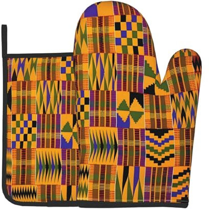 YYHHAOFA Ensemble de maniques et maniques à texture ethnique tribale africaine : épais et durable, anti-brûlure et isolant thermique