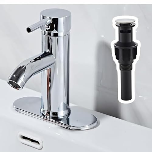 Chrome 1 or 3 Hole Bathroom Sink Faucet Single Hole Single Handle for Bathroom Modern RV Faucet Commercial Washbasin Countertop Installation with Metal Pop-up Drain Assembly