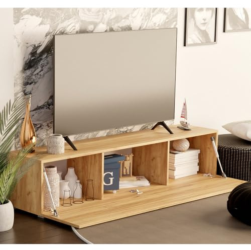 Milionmeblicom Fernsehtisch Fernsehschrank TV Verdeckter Griff mit Soft-Close Lowboard Hängeschrank- Hängend Oder Stehend für Wohnzimmer -Gold-Eiche Matt 30x135x30 HxBxT