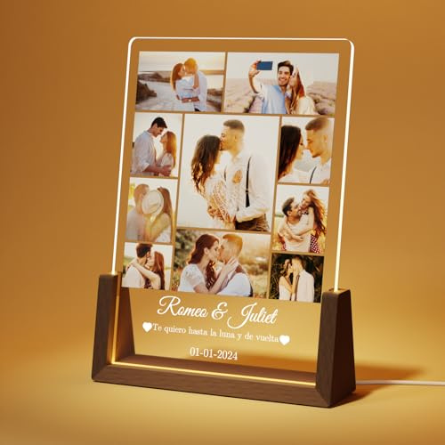 LUCKOR Lampara Personalizada con Foto, Regalos Originales para Mujer Amigas | Cuadro Personalizado con Base de Madera, Placa Personalizada con Luz LED, Regalos Navidad Originales