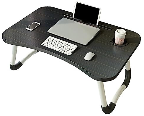 AONYAYBM Schwarzes, Zusammenklappbares Laptop-Betttablett mit Tassenschlitz, Verbreiterter, Vergrößerter Laptop-Betttisch, Betttisch-Tablett Im Kartensteckplatz-Design,(Schwarzgoldener Streifen)