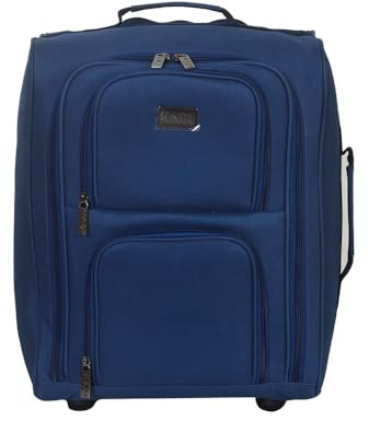 Hadi London Hand Luggage Trolley Travel Bag with Wheels Carry On Flight Approved Cabin Suitcase 1.5 kg Ultra Lightweight Large 37 Liter Size 47 cm x 37 cm x 20 cm (Navy Blue)