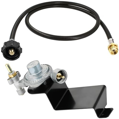 MCAMPAS 80477 Gasgrill-Ventilregler mit 1,2 m Propangasschlauchadapter, kompatibel mit Weber Q100, Q120, Q1200, Q1000 Serie, 0,5 kg bis 9 kg Tankumrüstsatz