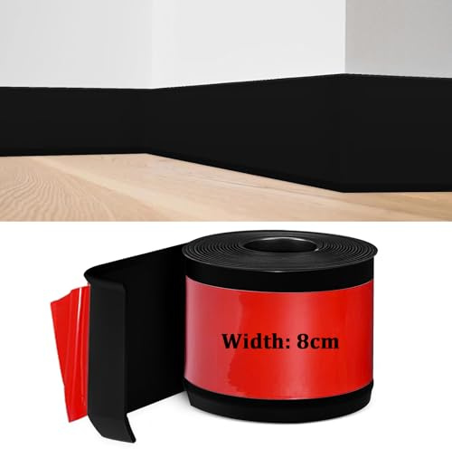 Rodapies Autoadhesivo, Rodapie PVC, Rodapies Autoadhesivo 8 cm * 5 metros, Tira de Transición Decorativa, Rodapie Adhesivo para Cocina, Baño, Dormitorio, Paredes de Salón, Negro