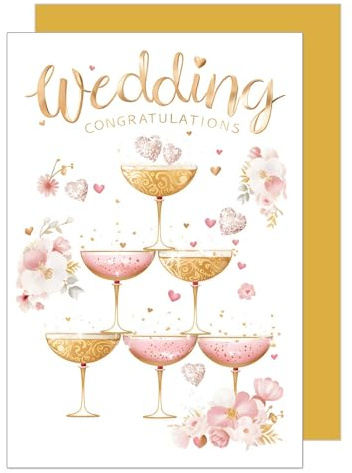 Edition Seidel Premium Glückwunschkarte zur Hochzeit mit Umschlag. Hochzeitskarte Grußkarte Vermählung Just Married Wedding Day Brautpaar Sekt Pyramide (H490 SW024)