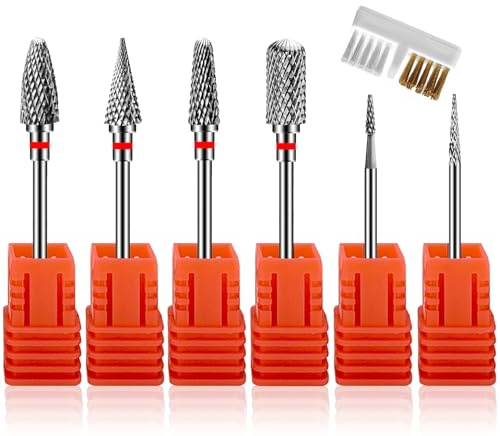 7 Stück Nagelfräser Bits,Nagelfräser Aufsätze,Nail Drill Bits Profi Nagelbohrer Maniküre Hartmetall,Entfernen Gelnägel,mit Pinsel (Stil 2) | Profi Nagelbohrer Maniküre Hartmetall, Entfernen Gelnägel, mit Pinsel