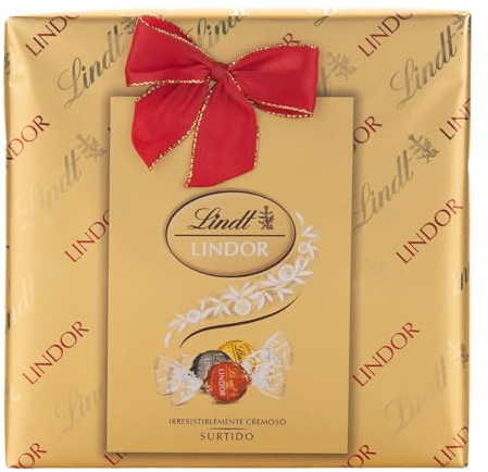 Lindt LINDOR WRAPPED surtido, caja de bombones surtidos, chocolate con leche, chocolate negro, chocolate blanco, cacao puro procedentes de fuentes sostenibles, bombones para regalar, 137 g