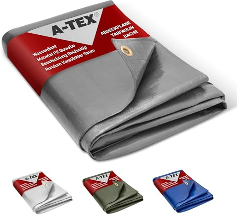 A-TEX® Abdeckplane 260g/m² (Grau, 3 x 6 m) | Verschiedene Stärken, Größen und Farben wählbar | Plane mit Ösen | Gewebeplane Gartenplane BAU Zelt Holzplane | wasserdicht | reißfest | UV-stabilisiert