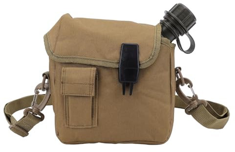 Gavigain Borraccia da esterno, bottiglia d'acqua da esterno di grande capacità da 1,5 litri portatile da campeggio piatto con fibbia a forma di D e fibbia regolabile per campeggio, zaino (Cachi)