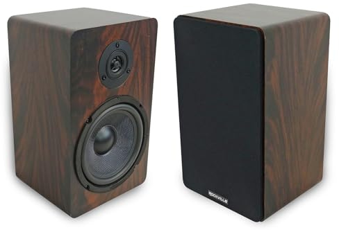 Rockville Pair RockShelf 58D V2 360W Dark Wood 5.25 Bookshelf Speakers, 8 Ohm, Kevlar Woofers, Silk Dome Tweeter, for Home Theater and Music Enthusiasts