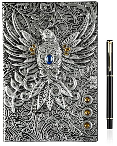 OFFCUP Cuaderno de Piel en Relieve 3D A5, 200 Páginas Libreta Vintage Cuaderno de Viaje Bloc Notas con Bolígrafo, Diario de Viaje Cuaderno de Escritura para Hombres y Mujeres (Pájaro)