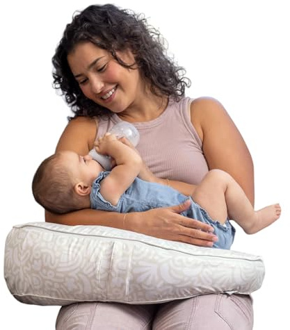 Boppy Uplift Nursing Pillow - Wedge Bottle & Breastfeeding Pillow to Reduce Spit-Up and Reflux Symptoms, with Body-Inclusive Opening and Belt, Baby Safety Alliance Verified - Cream Retro Squiggles