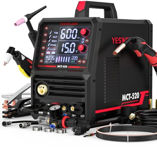 YESWELDER MCT-520 - Combo de soldadores y cortador de plasma, 5 en 1 MIG/núcleo de flujo/CUT/TIG/Stick, 200A MIG y TIG y Stick y cortador de plasma de 50 A, máquina de soldadura multifuncional de